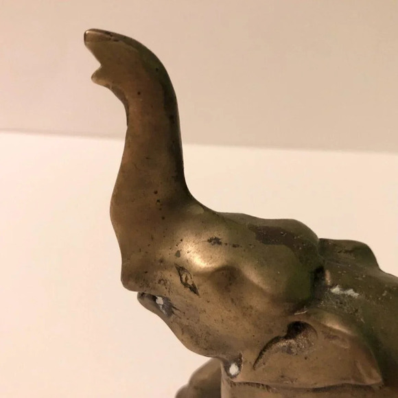 Vintage Brass Elephant Trunk Up Animal 4.75 Inch Tall Figurine Decor - Picture 6 of 10